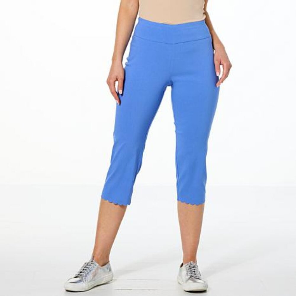 Nina Leonard Pull-on Crop Pant with Scalloped Detail 1x Blue Violet NWOT